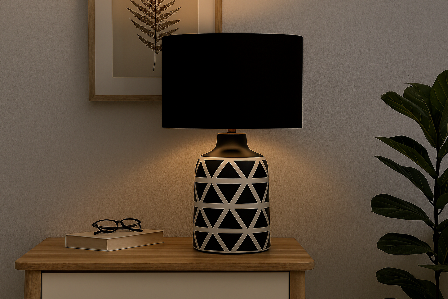 CANDEEIRO DE MESA BLACK AND WHITE COM ABAJUR